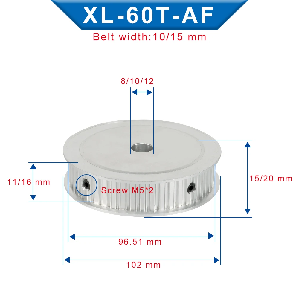 Timing Pulley XL 60T  AF Shape Bore 8/10/12mm Trapezoidal Tooth Alloy Pulley Teeth Pitch 5.08mm Timing Belt Width 10/15mm