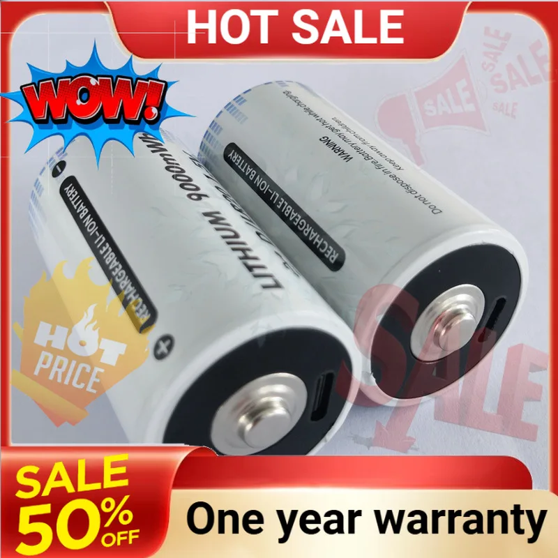 SWZY 1.5V D-type USB Rechargeable Lithium Battery No 1 Large Capacity for Gas Stove Long Lasting Power 6000mWh