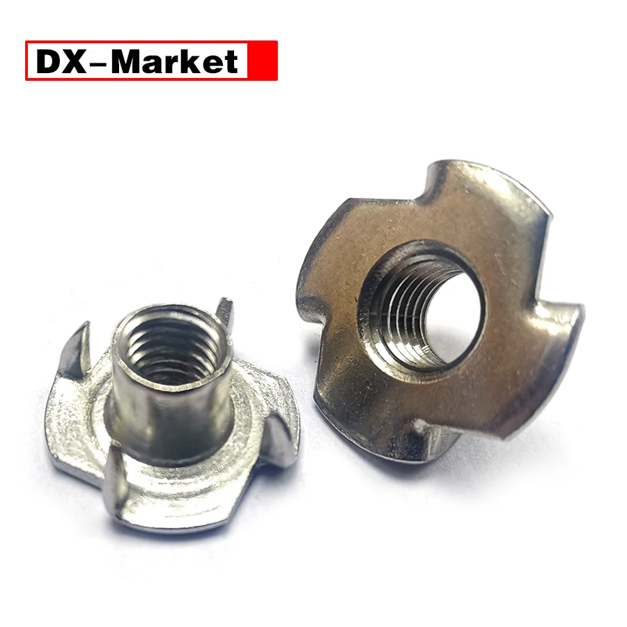 

【DX-Market】M6 T-Nut , 304 Stainless Steel m5 m6 m8 m10 Four Prongs Furniture Insert Nut ,B068