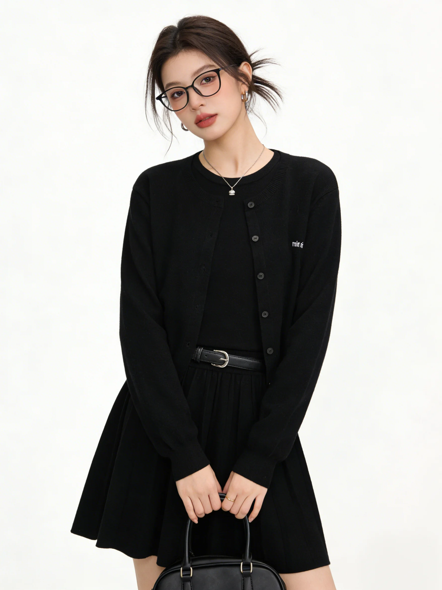 

Slimming Short Knitted Open Cardigan And Skirt Set Korean Style College Fashion Women's Spring Wardrobe Essential