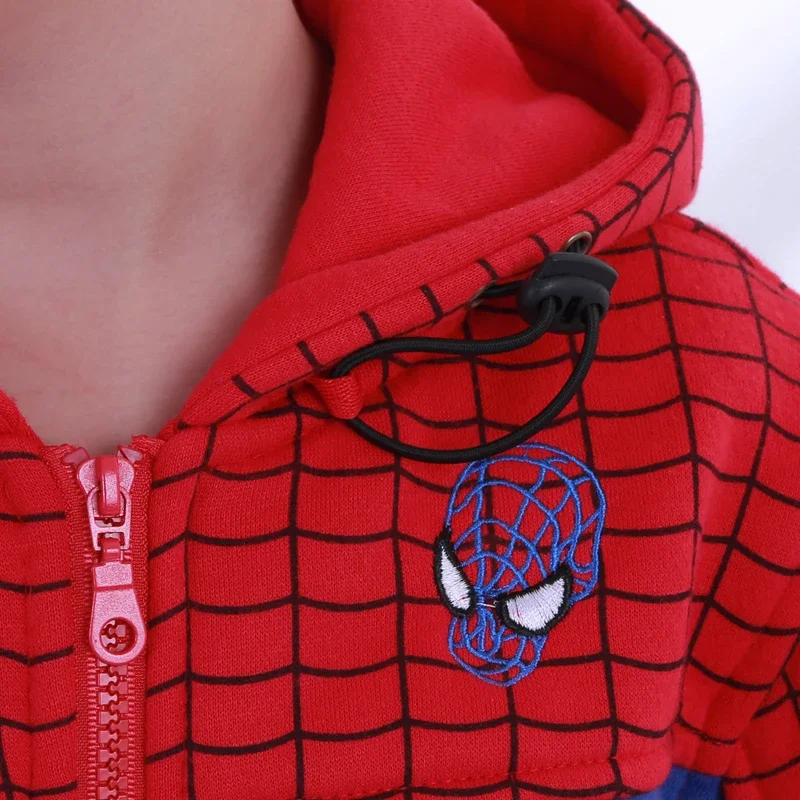 Movie Spider-Man Creative Girls Boys Fleece Coat Pants Autumn and Winter One-piece Hooded Plus Velvet Comfortable