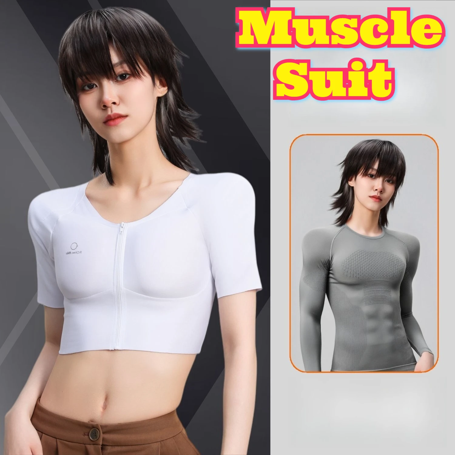 Muscle Suit Bodybuilding Costume Short Sleeve Seamless Chest Binding Flat Compression Realistic Muscle Enhancement Thin Insert