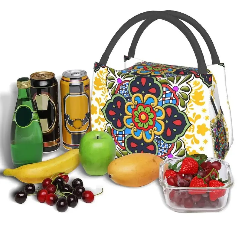 Custom Mexican Talavera Flower Lunchtassen Mannen Vrouwen Koeler Thermisch Geïsoleerde Lunchboxen Voor Werk Pinic Of Reizen