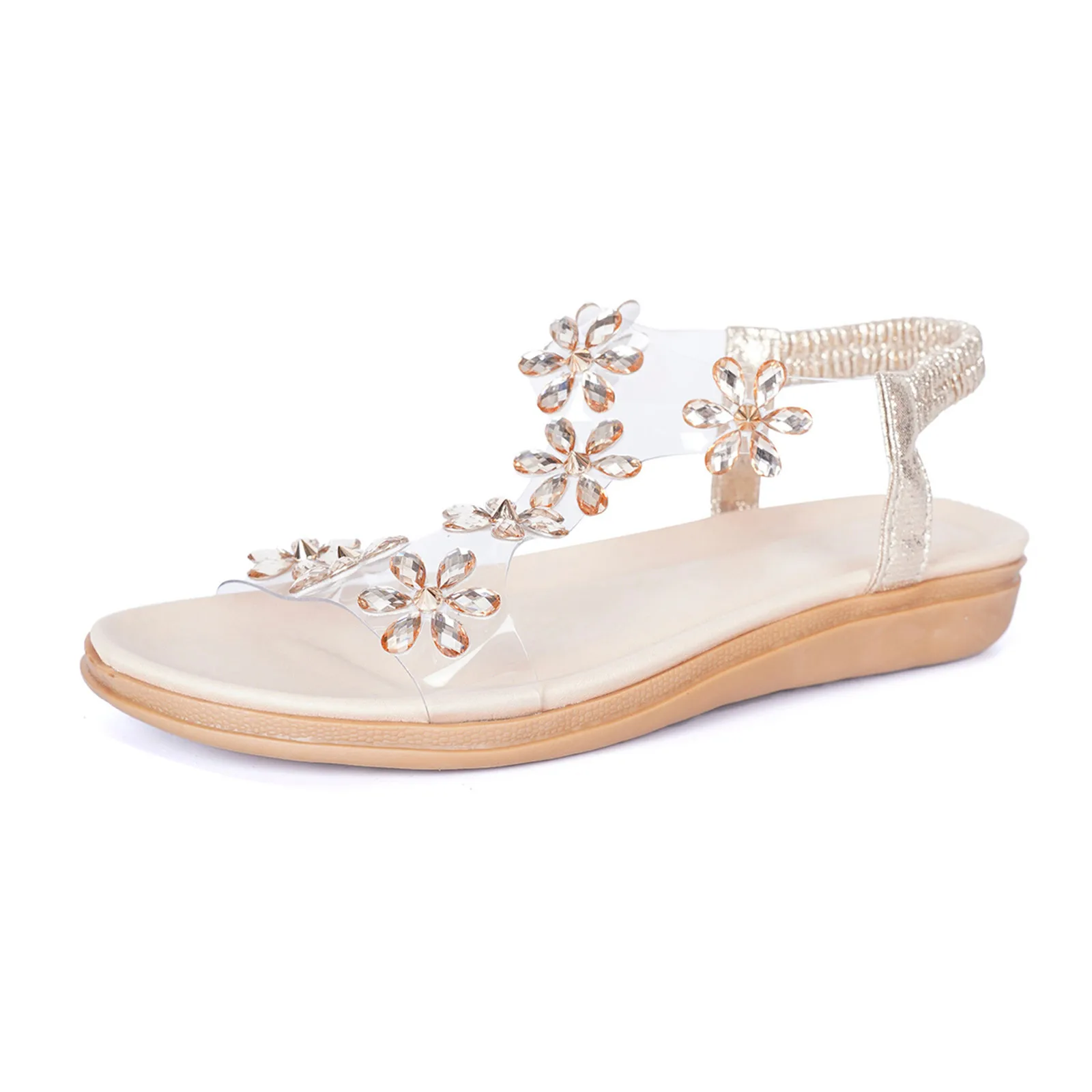 Summer Women'S Shoes Rhinestone New Butterfly Flower Sandals Fashion Flat Bottom Transparent Casual Gladiator Slip On Sandalias
