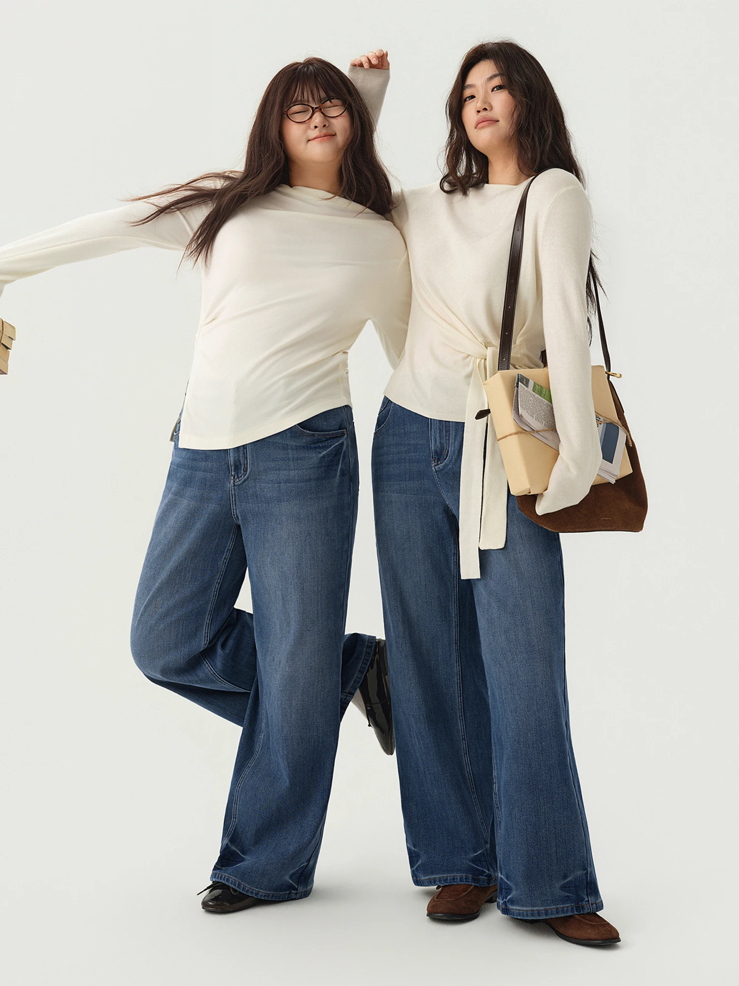 DUSHU 2026 Winter Women's Fleece-Lined Four-Way Stretch Straight Leg Jeans - Flattering Versatile Casual Pants for Daily Wear
