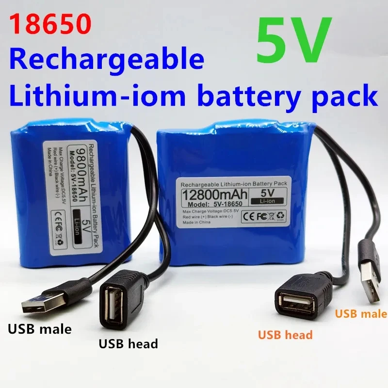 Original 6800mAh/12800mAh 5V 18650 Lithium Battery Pack for Single Chip Microcomputer Outdoor LED Lamp, USB Fan, Bluetooth Speak