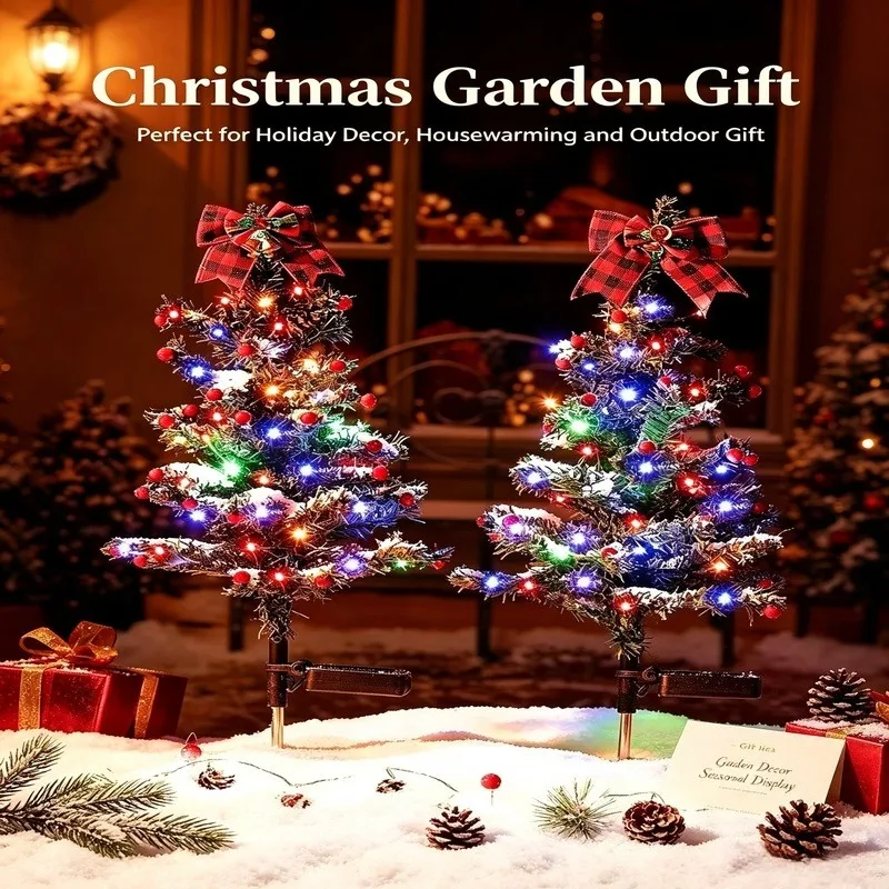 Outdoor Solar Christmas Garden Lights, LED Tree Stake Decoration for Lawn Pathway Holiday Display