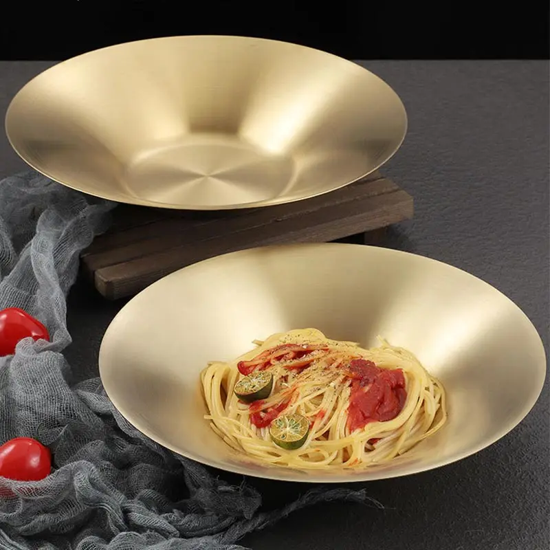 Ensaladera dorada multifuncional, acero inoxidable, verduras, Plato de frutas, plato de pasta, tazón de ramen coreano, 19cm,21cm,25cm,27cm