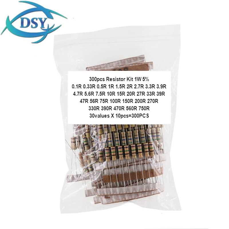 300PCS/Set 1W Resistor Kit 5% 30values X 10pcs Carbon Film Resistance 0.1-750 Ohm Set In Stock