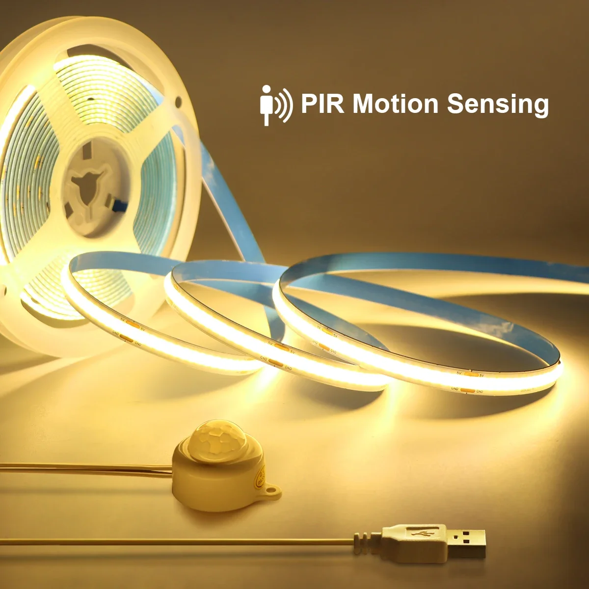 Sensitive Delay Time Adjustable PIR Motion Sensor LED COB Strip Light USB 5V Powered DIY Cuttable For Corridor Stairs Bedroom