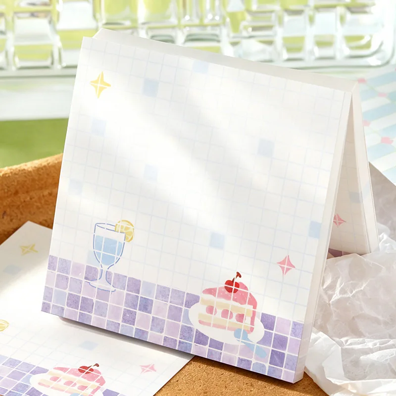 100 Sticky Notes Diary Series, Fresh Plaid Theme Hand Account Collage Decoration Material Notepad Cute Notepads Kawaii Memo Pad
