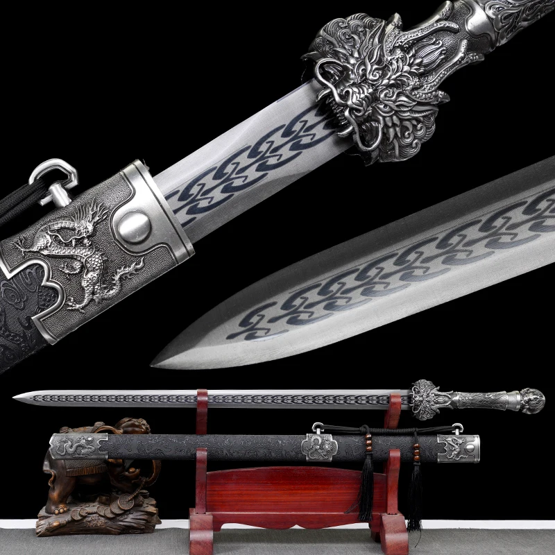 

Chinese Han Sword 1060 High Carbon Steel Blade Real Full Tang Sharp Ready Battle Warrior Jian Dragon King Katana Swords