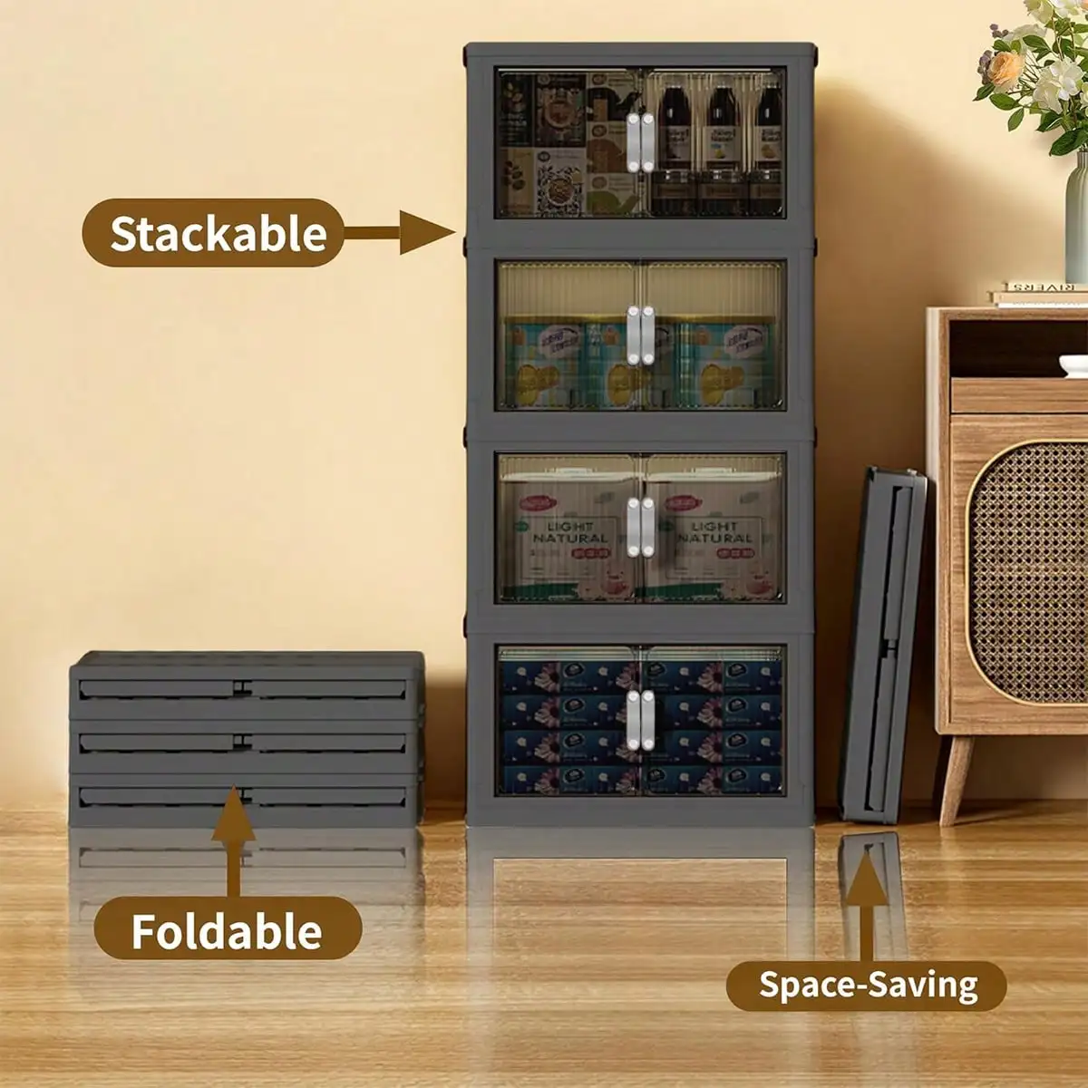 

5layer Plastic Storage Bins, Foldable Storage Bins With LIDS And Wheels, Foldable Storage Boxes With Doors, Closet Storage And S