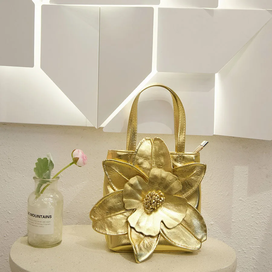 French three-dimensional flower bucket banquet bag petal socialite lady bride vegetable basket hand in hand