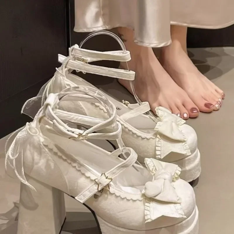 

French Retro Mary Jane Shoes Women's High Heels 2025 New Thick Soled Waterproof Platform Coarse Heel Sandals Size 35-42