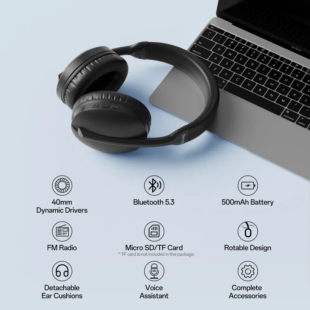 Bluetooth Headphones Over Ear Wireless Headset With Micro SD/TF Card/FM Radio Modes Stereo HiFi Headphones