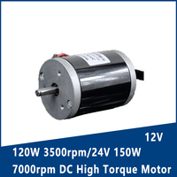 12V 120W 3500rpm/24V 150W 7000rpm DC High Torque Low Noise Dual Ball Bearing Lathe Motor D-shaped Output Shaft