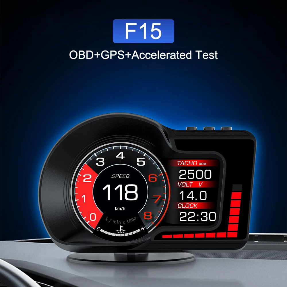 6 Alarm Functions Speedometer HUD RPM Gauge OBD GPS Dual System F15 Accelerated Test Car Head Up Display Milometer