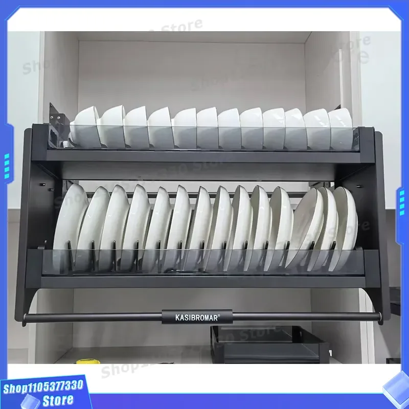 304 Stainless Steel Kitchen Cabinet Pull Down Basket Damping Buffer Glass Door Lift Up Dish Rack Storage Organizer Hardware