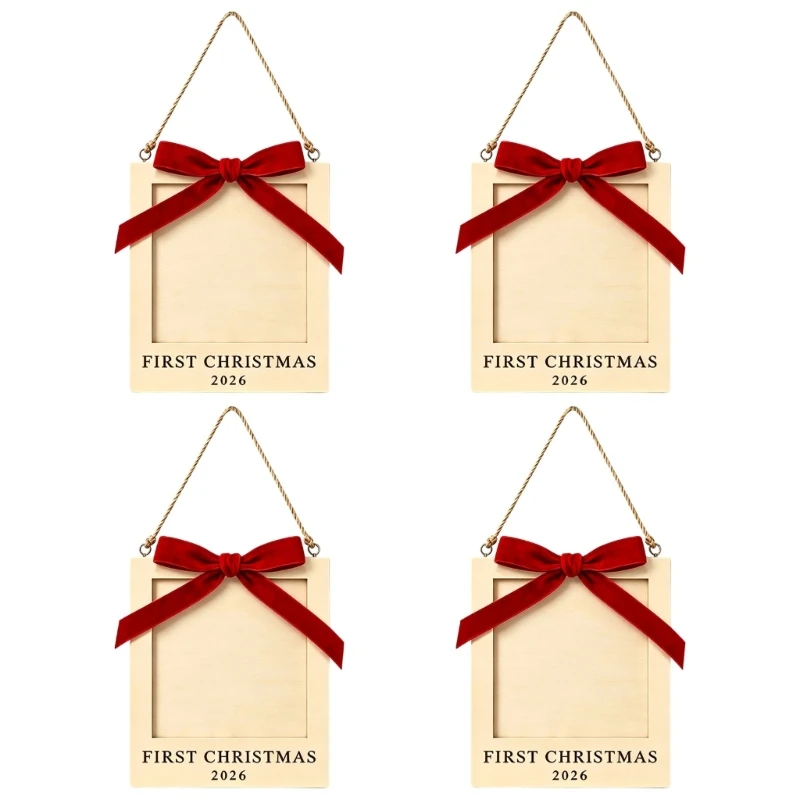 Weihnachts-Fotorahmen-Ornament aus Holz für Baum oder Wand 3XUF – Detail 1