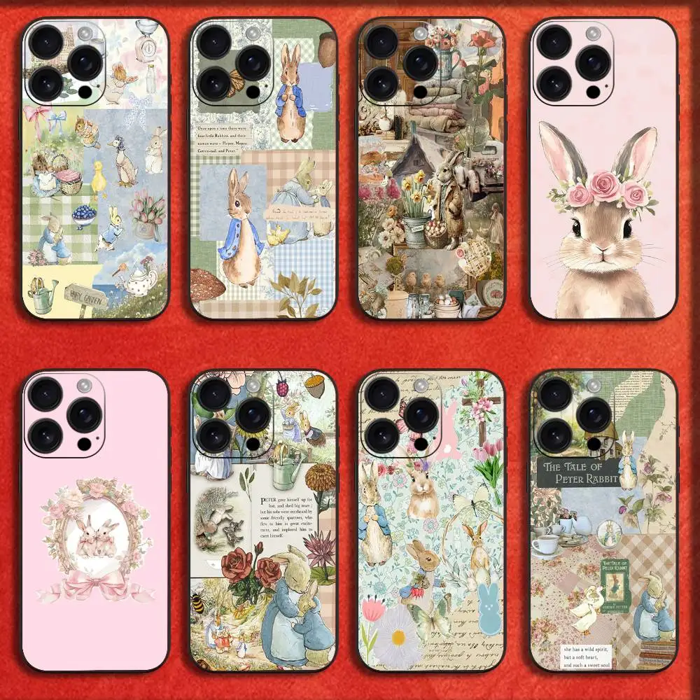 

Phone Case For iPhone 16,15,14,13,12,11,Pro,XS,Max,XR,Plus,E,Mini Black Shockproof Cute Lovely P-Peter Rabbit Cover
