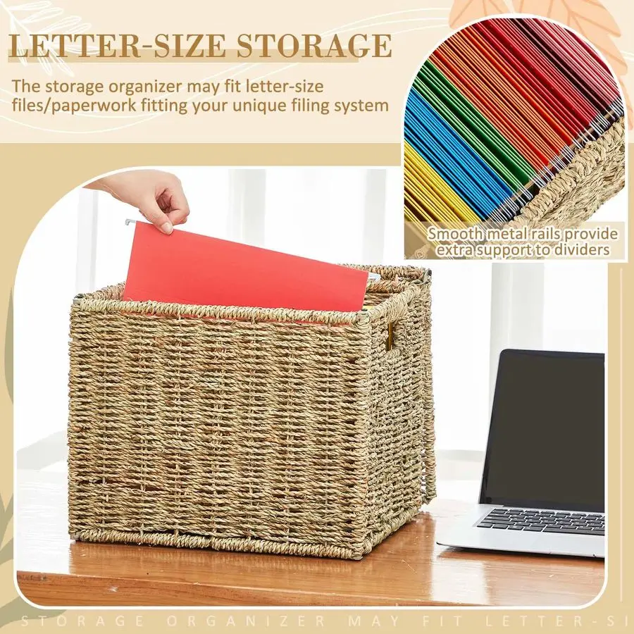 Organizadores de cajas de archivos de algas marinas, cestas de archivos decorativas para carpetas colgantes, archivador con tapa, documento plegable de tamaño carta