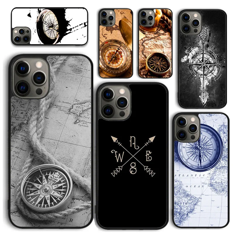 Compass Wanderlust Vintage Map Phone Case for iPhone 16 15 14 12 13 mini PLUS X XS XR 11 PRO MAX Back Cover Fundas