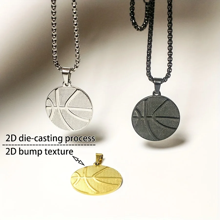 قلادة كرة السلة من الفولاذ التيتانيوم، قلادة زوجين للجنسين، نمط الهيب هوب الشارع، صب قطعة واحدة، لا يصدأ أبدًا