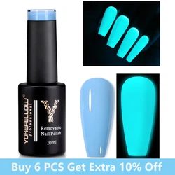 YOKEFELLOW Glow in the Dark Gel Nail Polish 10ML Fluorescent Neon Blue Glow UV Gel Polish Nail Art for Halloween Women Girls