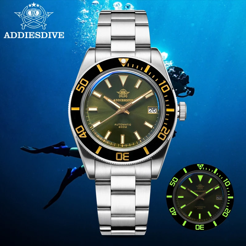 ADDIESDIVE New AD2084 39mm Water Ghost Diver Watch Luxury Sapphire Stainless Steel 20Bar Waterproof Automatic Mechanical Watch