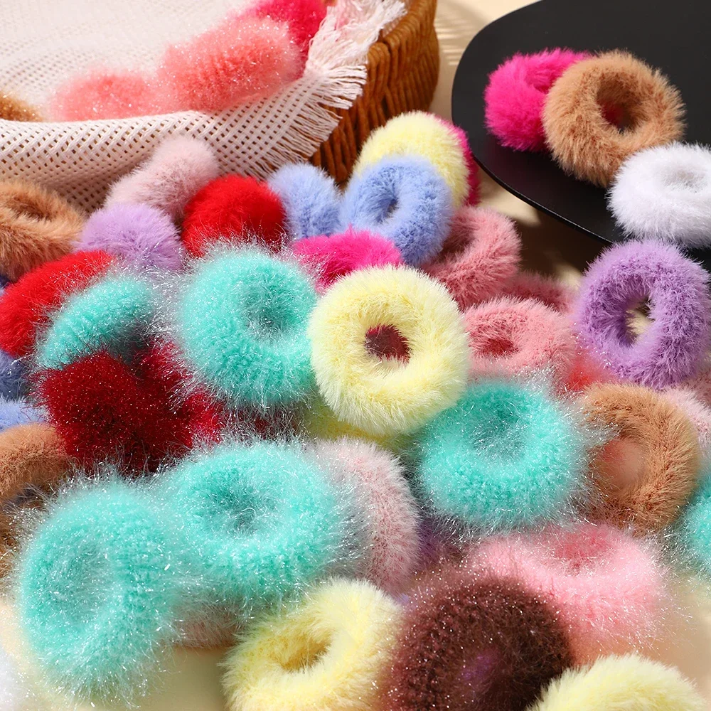 5 pçs/lote nova faixa de cabelo elástica laço de cabelo para menina cor de pelúcia correspondência corda de cabelo rabo de cavalo suporte headwear acessórios atacado