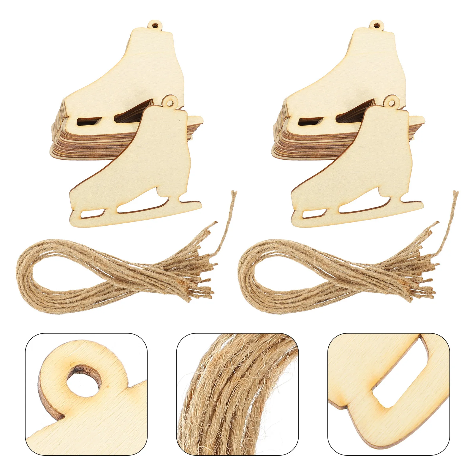 

40Sets Wooden Slice Pendants DIY Christmas Decoration Supplies Hanging Decorative Wood Pieces Xmas Party Craft Bulk Set