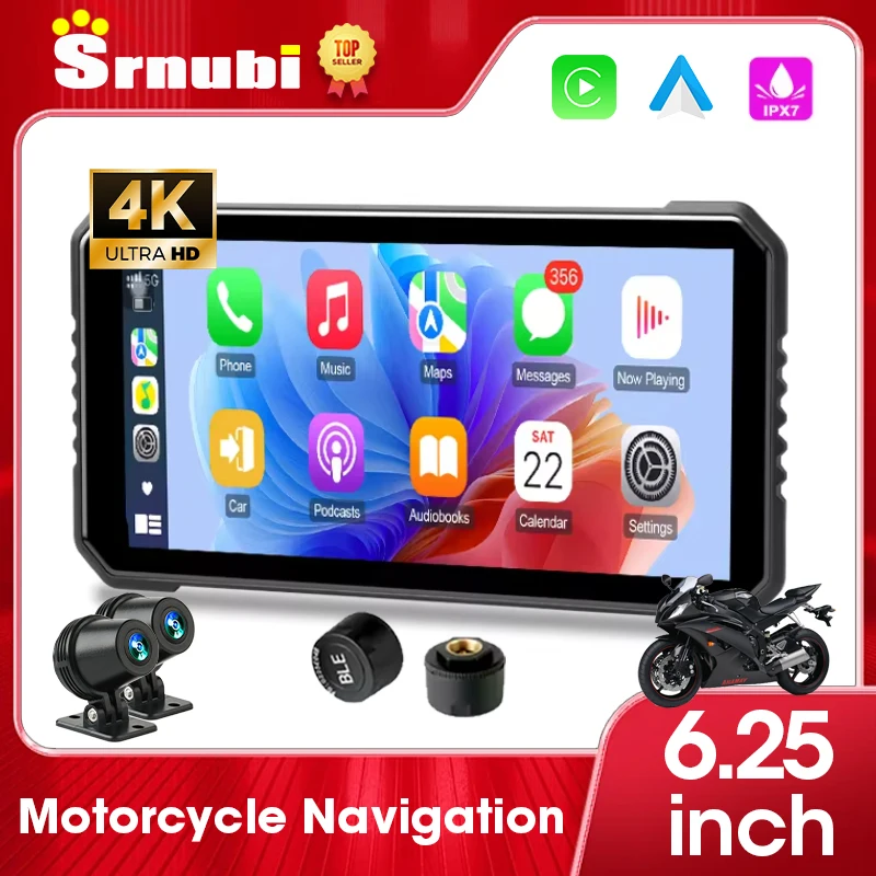

Srnubi 6,25 "Портативная цифровая приборная панель мотоцикла GPS-навигация Экран TPMS Монитор Беспроводной CarPlay Мото Android Auto