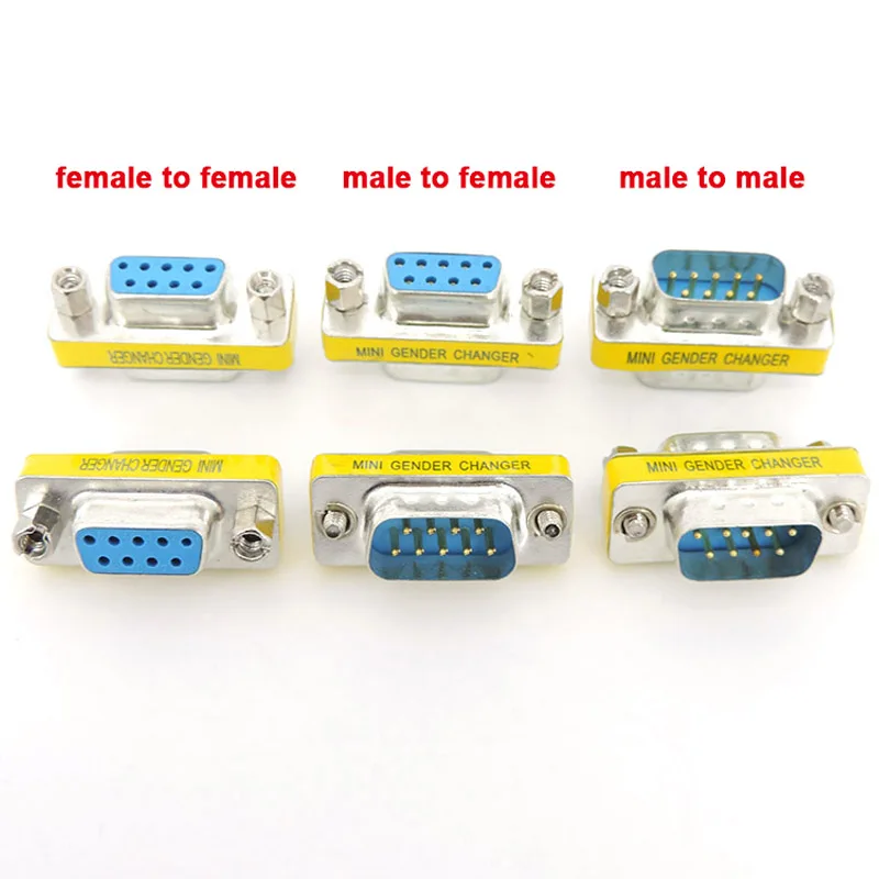 DB9 9pin male to Male Female converter MINI Gender Changer adapter RS232 Com D-Sub VGA plug connector m