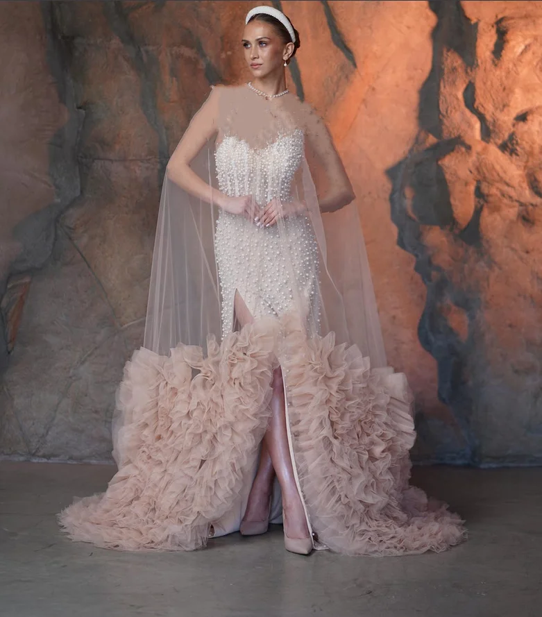 

wraps Long Tulle Wedding cloak Bridal Overlay Embellished Train, Detachable Cape for Bride Wedding Shoulder Cover customcolor