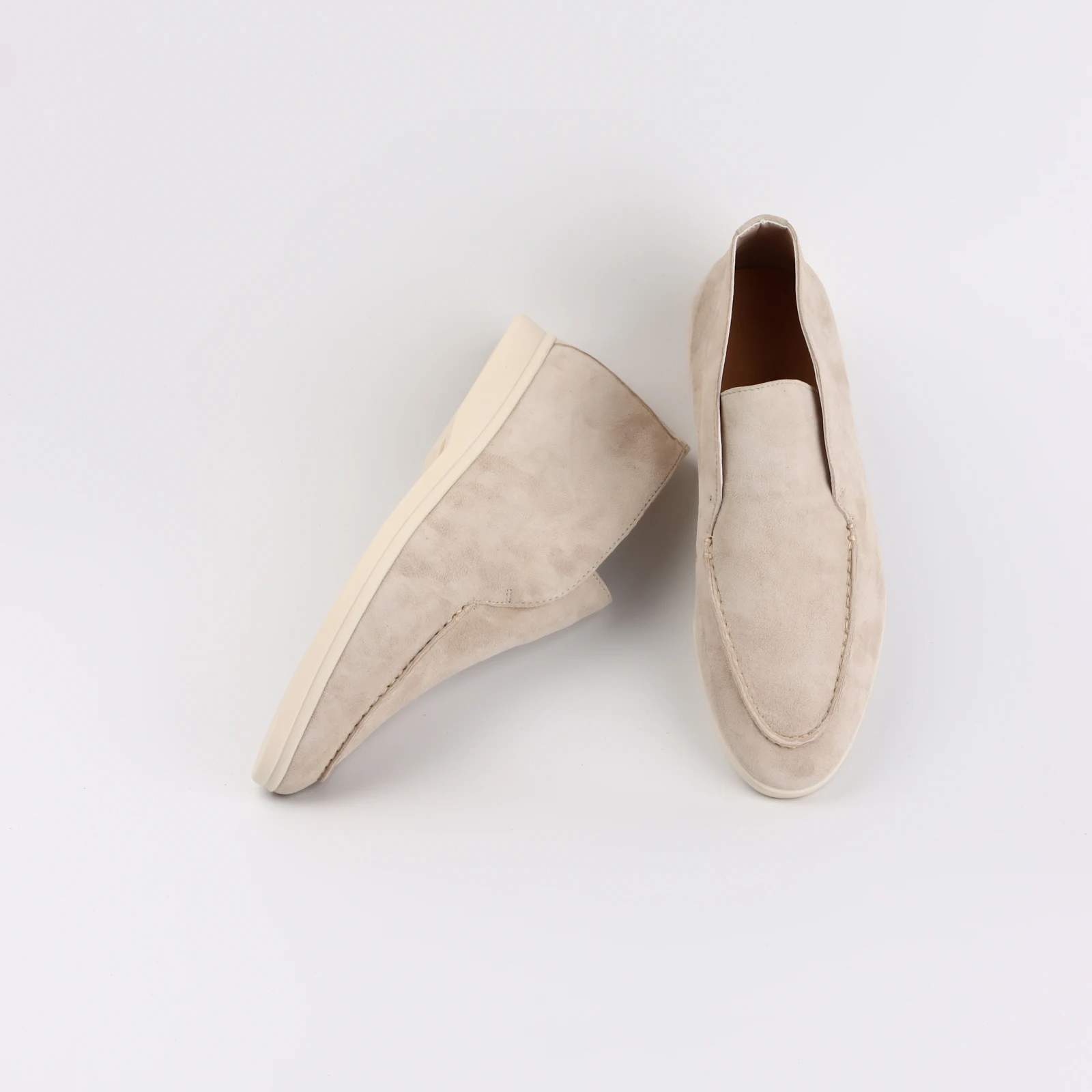 Zapatos de Hombre de Gamuza Gris, Mocasines Sin Cordones Cómodos