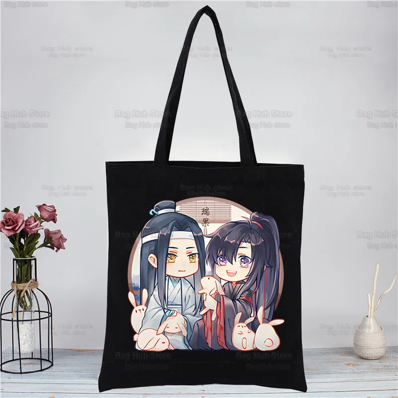 Mo Dao Zu Shi The Untamed Black Reusable Shopping Bag Women Lan WangJi Wei Wu Xian Canvas Tote Eco Bag Shopper Shoulder Bags