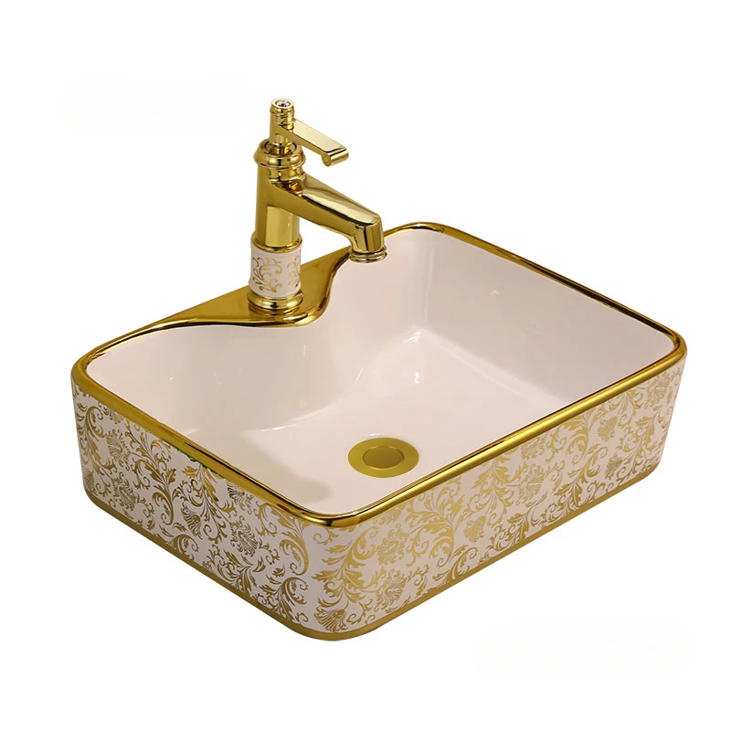 

European Gold Small Bathroom Sinks Creative Bathroom fixtures Ceramic Wash Basin Light Luxury Washing Sinks Nordic Hand Basin