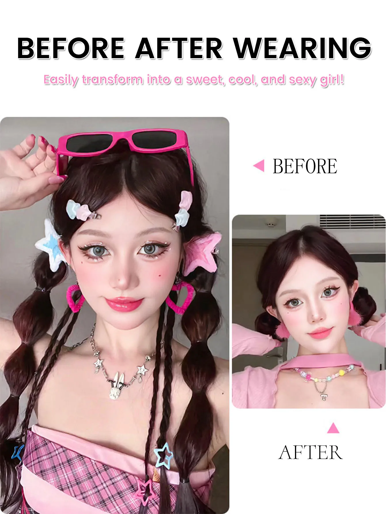 OLACARE 2PCS Synthetic Bubble Braids Hair Ponytail Wig Kids Girls Elastic Hair Tie Bubble Boxer Pigtail Daily Use Cute Hairstyle