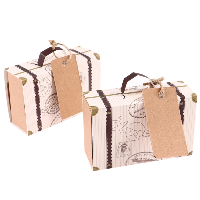 

10PCS Mini Travel Suitcase Candy Box Kraft Paper Chocolate Favor Gift Boxes