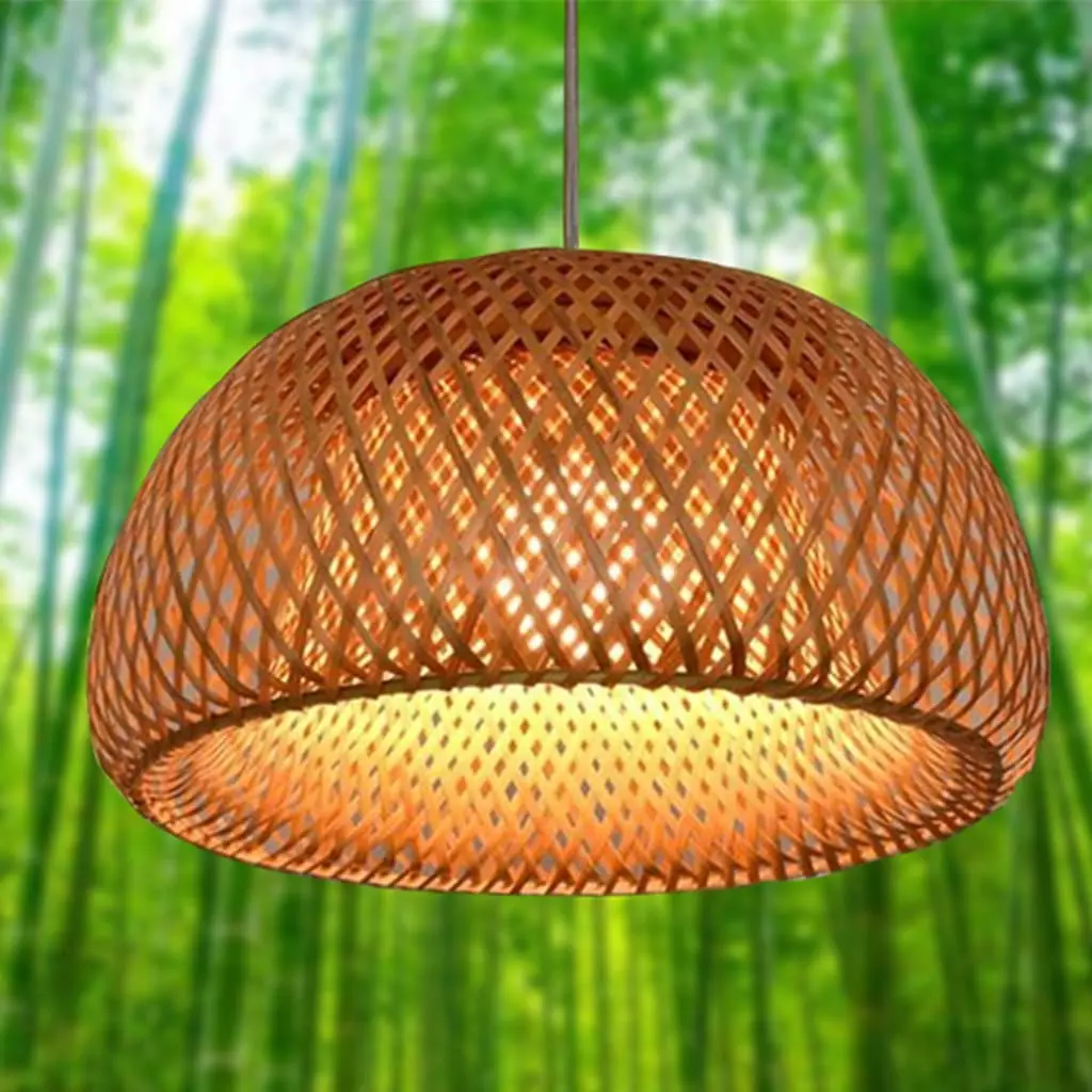 

Bamboo Woven Lantern Pendant Lamp Vintage Chandelier with Warm Light E27 Base for Restaurant Corridor Living Room Bar L: 30CM