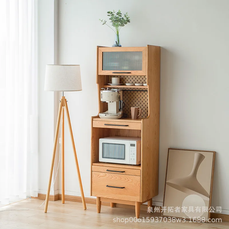 Japanese-style Solid Wood Dining Side Cabinet for Kitchen Log Storage Stand Living Room Multi-Functional Wall Mounted Storage