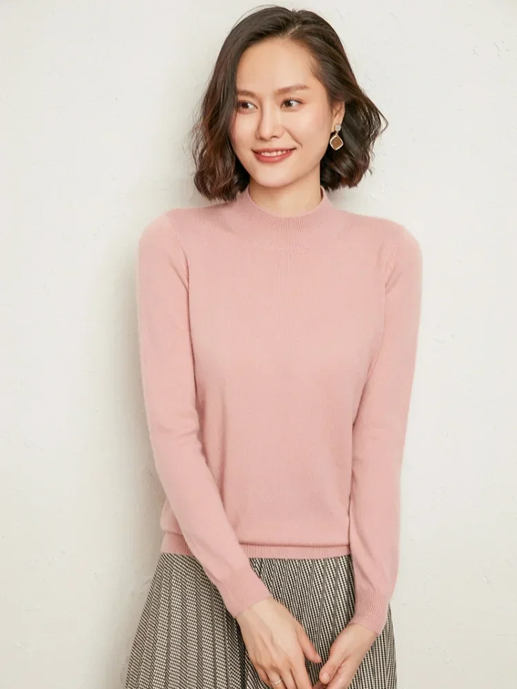 Casual Spring Autumn Women Sweater 2024 Knitted Pullovers Mock Neck Solid Cashmere Knit Basic Casual Bottoming Shirts Top Jumper