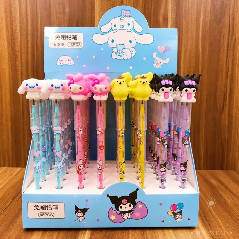 

New Sanrio Mechanical Pencil 48pcs Cute Hello Kitty Cut-free Bullet Pencil Balck Students Stationery Primary School Wrirte Tools