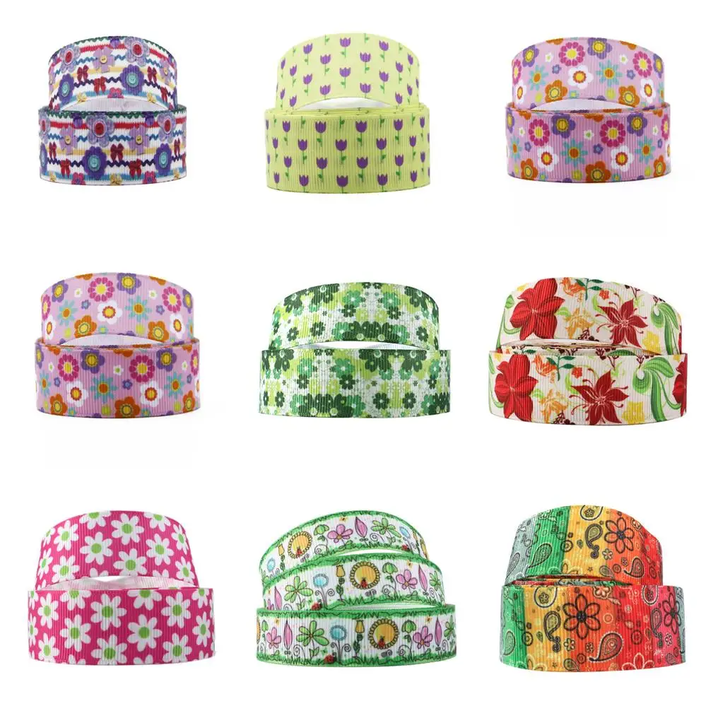 5Y Flower Series 25mm/22mm/ 9mm/75mm/38mm Grosgrain Ribbon Wrapping Hair Bow DIY Decoration Gift Packing