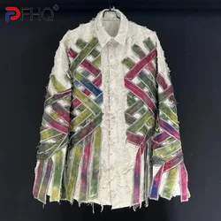 PFHQ Men's American Tie Dyed Long Sleeved Shirts Summer Colorful Haute Quality Single Breasted Male Tassel Lapel Tops 21Z4636