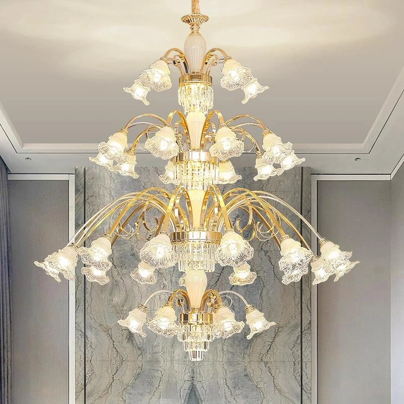 الأوروبية دوبلكس فيلا غرفة المعيشة كريستال الثريات الكبيرة ضوء الفاخرة الدرج طويل خمر الثريا لغرف النوم 85-260 فولت