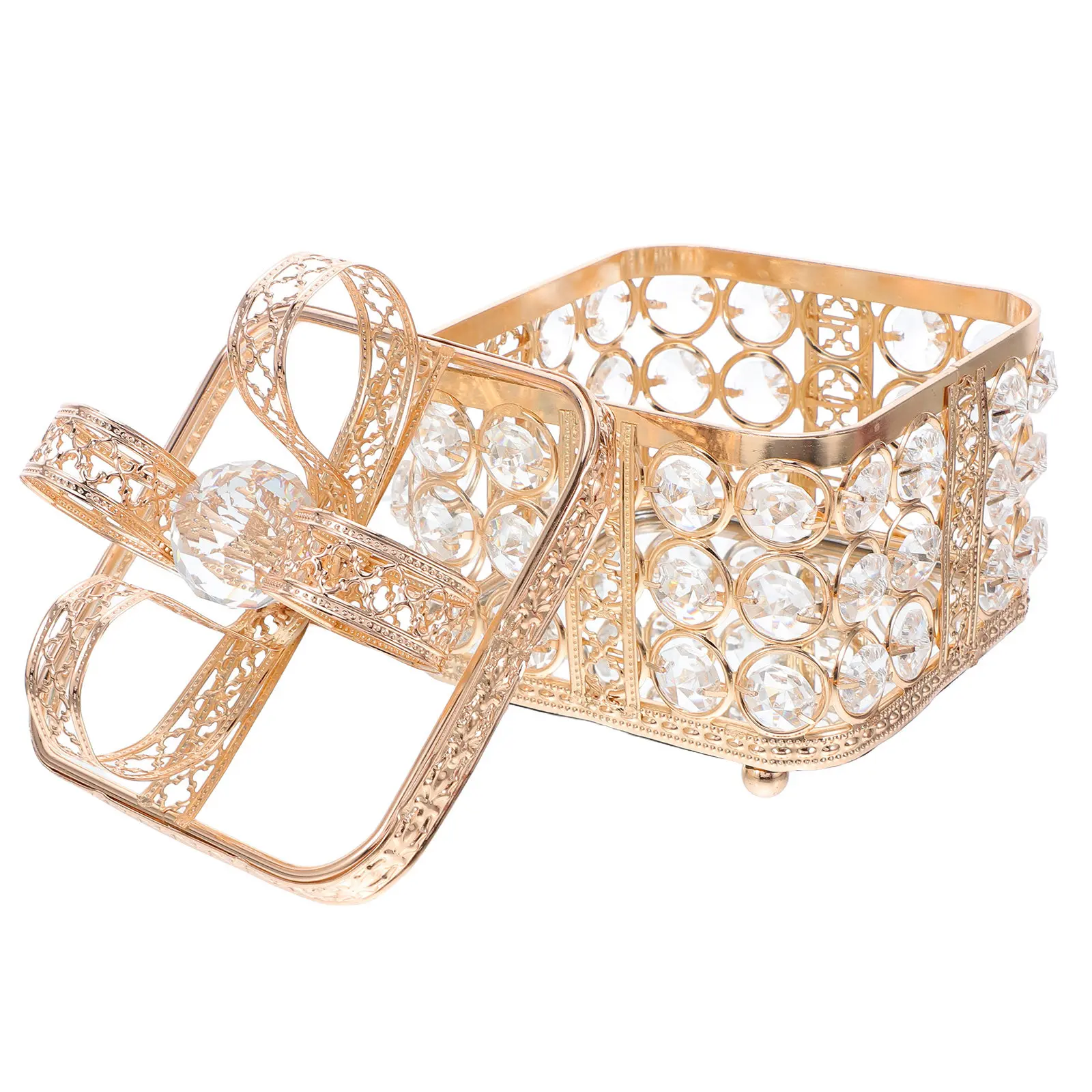 

Vintage Jewelry Box Bow Crystal Mirrored Jewelry Organizer Metal Storage Case for Rings Earrings Necklace Candy Jar