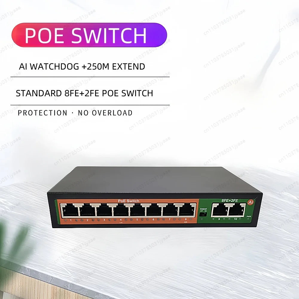 48V 10/100Mbps Network Switches 8 POE+ 2 Uplink Mini Rj45 POE Switch 8 Port for IP Camera Computer AP-1028MN