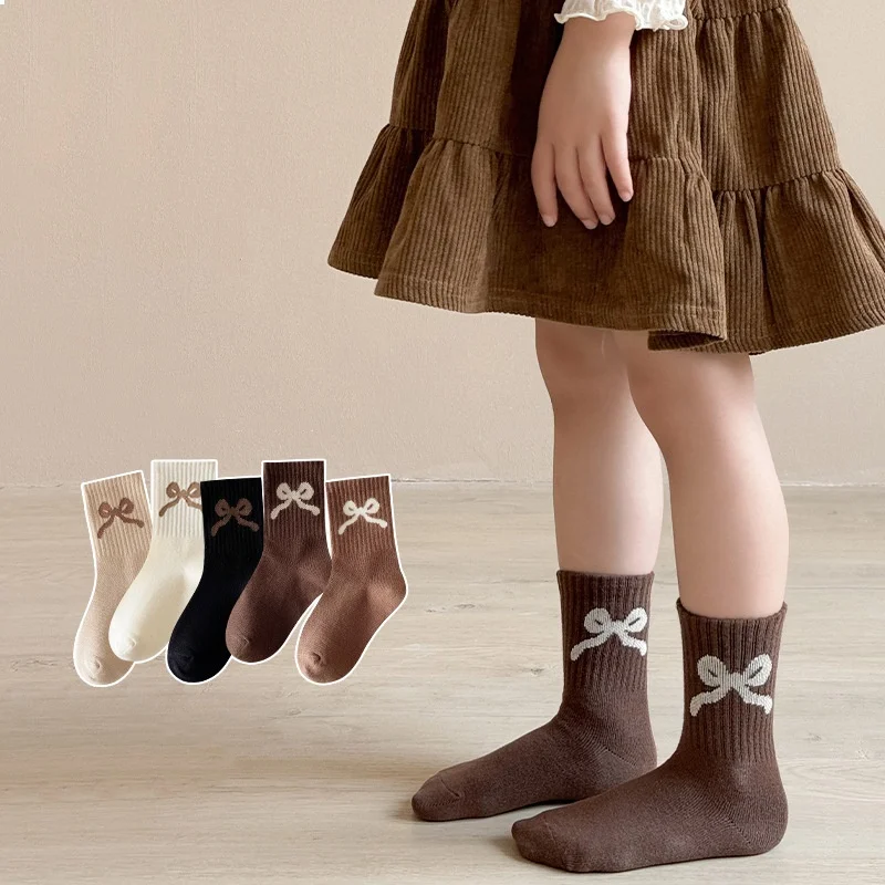 5Pairs/pack Children Girls Socks Cute Bowknot Kids Girl Elegant Princess Student Sport Sock Spring Autumn Winter Baby Sock 1-12Y